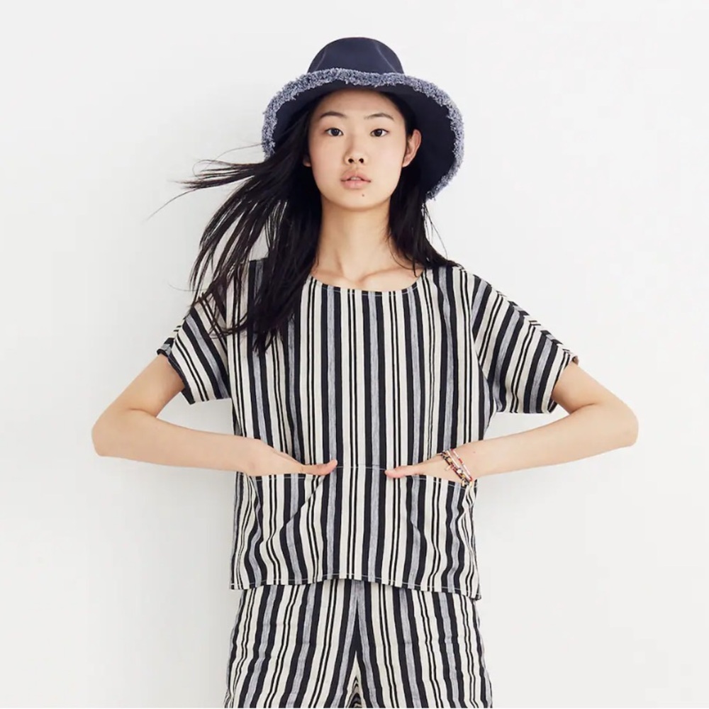 Madewell Black and White Striped Boxy Tee